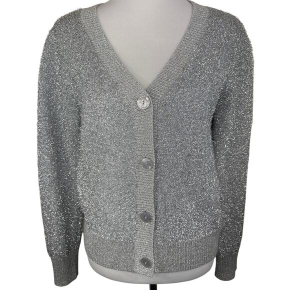 Kate Spade New York Sparkle Cardigan Sweater, Silver Metallic, Medium - Picture 1 of 6